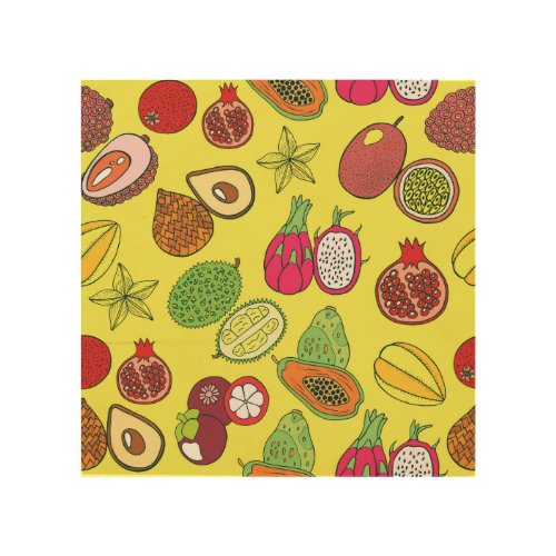 Tropical Exotic Fruits Hand_Drawn Pattern Wood Wall Art