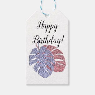 Tropical exotic glitter shine monstera leaves effe gift tags