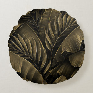 Tropical Exotic: Grunge Golden Nature Round Pillow