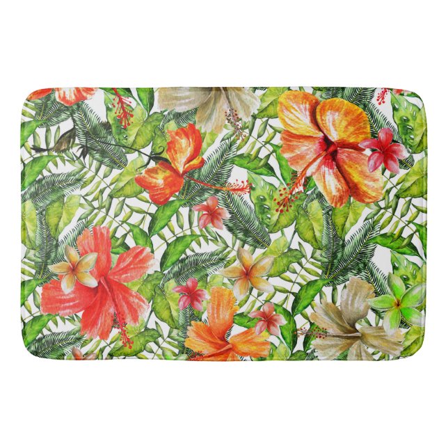 Tropical Exotic Jungle Hibiscus Flower Flowers Bath Mat (Front)