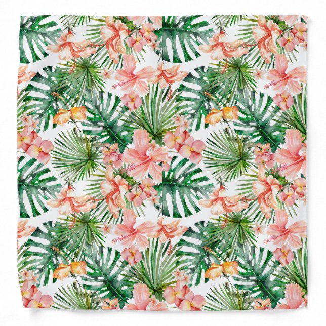 Tropical Exotic Jungle Hibiscus Flowers Bandana (Front)