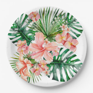 Tropical Exotic Jungle Hibiscus Flowers Paper Plates