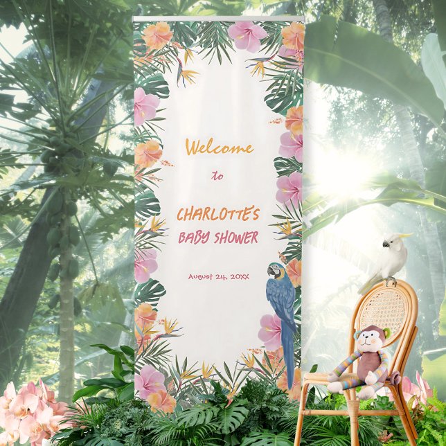 Tropical Exotic Jungle Parrot Baby Shower Retractable Banner (Tropical Exotic Jungle Parrot Baby Shower Retractable Banner ©Susanne Sachers - Sunny Mind 🌞)
