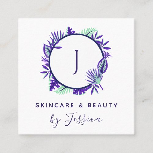 Tropical Exotic Monogram Skincare Beauty Modern Square Business Card