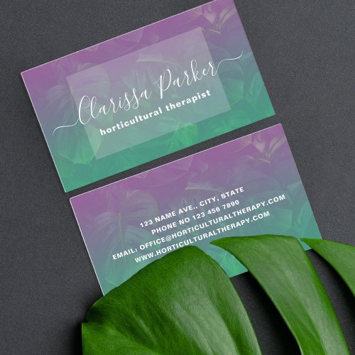 Tropical Exotic Monstera Leaves Purple Green Ombre Business Card