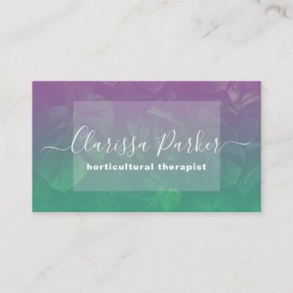 Tropical Exotic Monstera Leaves Purple Green Ombre Business Card