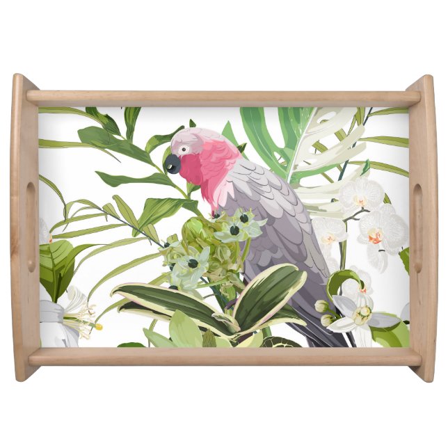 Tropical exotic pattern with parrot and flowers serving tray (Front)