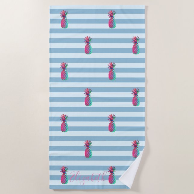 Tropical Exotic ,Pineapple-Personalized Beach Towel (Front)