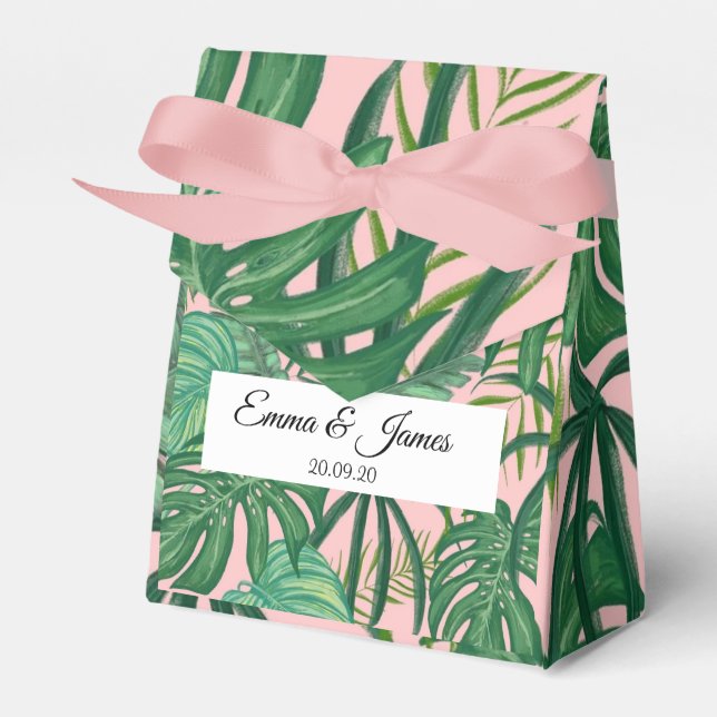 Tropical Exotic Pink Greenery Destination Wedding  Favor Boxes (Front Side)