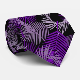 Tropical Exotic Purple Palm Leaves Pattern Neck Tie