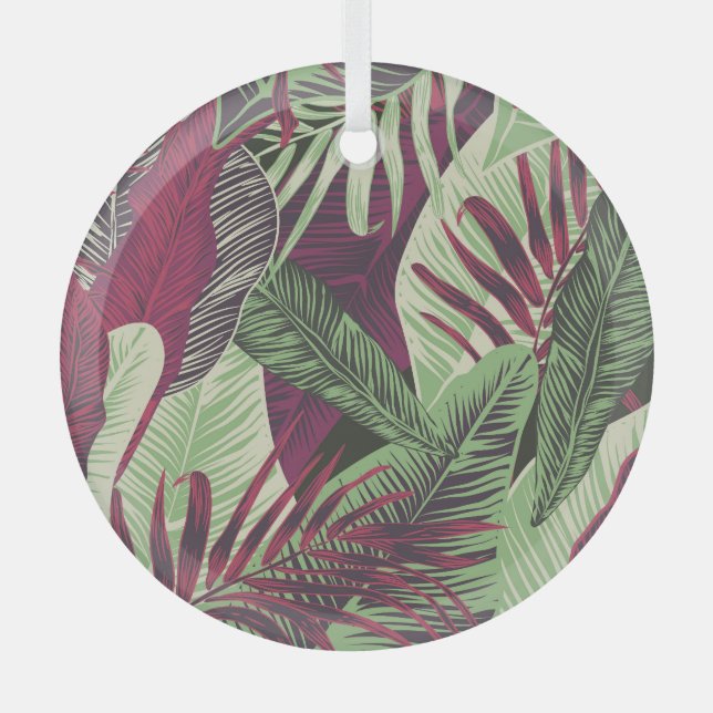 Tropical Exotic: Trendy Green Seamless Glass Ornament (Front)