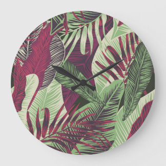 Tropical Exotic: Trendy Green Seamless Large Clock