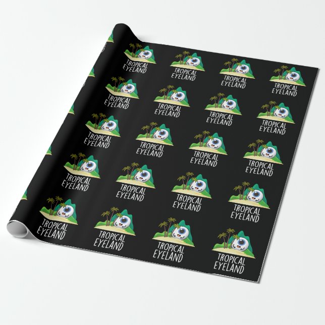Tropical Eye-land Funny Island Pun Dark BG Wrapping Paper (Unrolled)