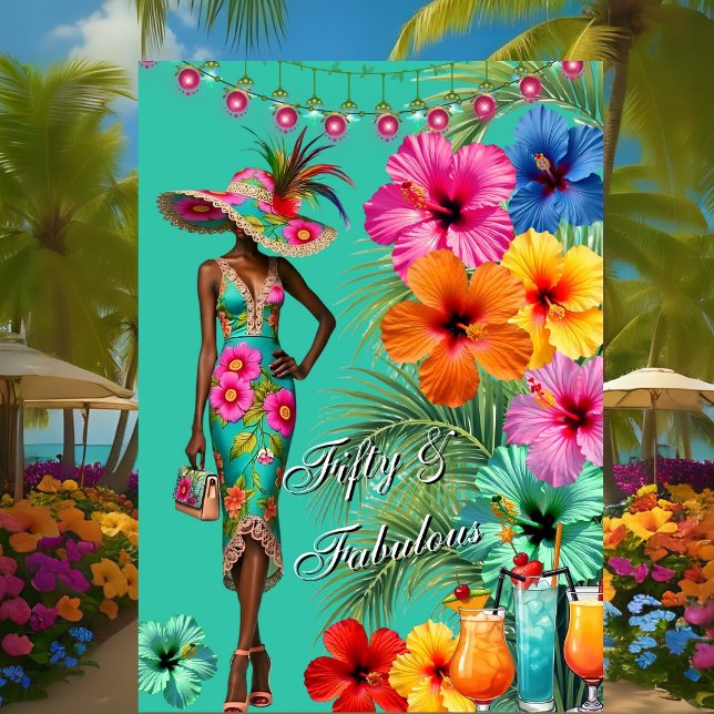 Tropical Fabulous 50 birthday Colorful Hibiscus Invitation (Creator Uploaded)