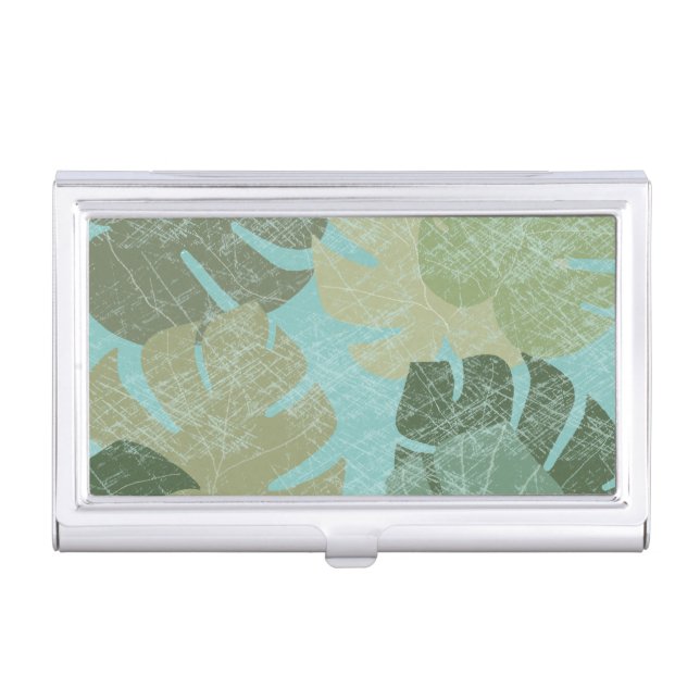Tropical Faded Leaves Business Card Case (Front)
