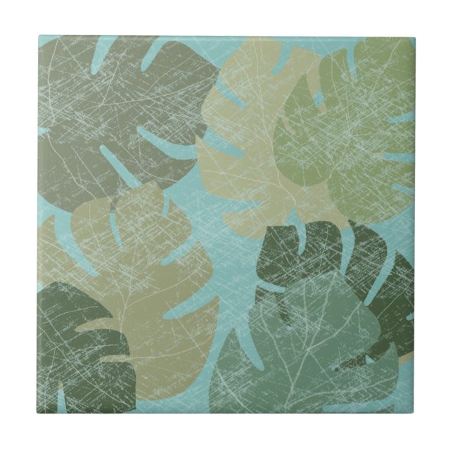 Tropical Faded Leaves Ceramic Tile (Front)