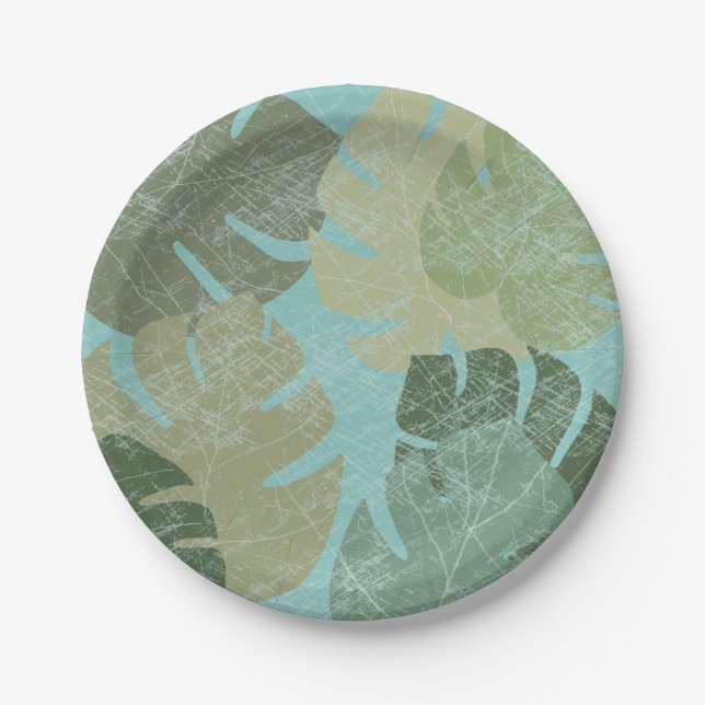 Tropical Faded Leaves Paper Plates (Front)