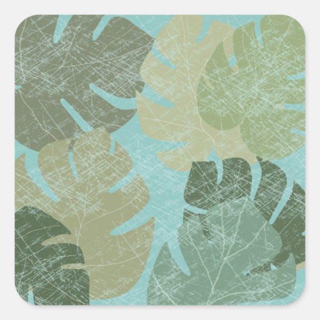 Tropical Faded Leaves Square Sticker (Front)