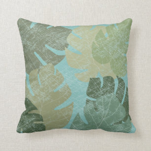 Tropical Faded Leaves Throw Pillow