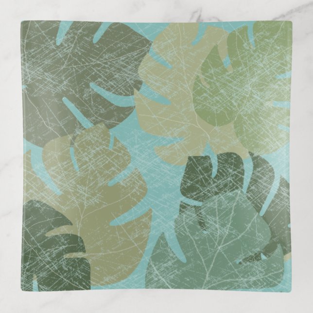 Tropical Faded Leaves Trinket Tray (Front)