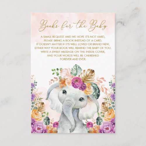 Tropical Fall Floral Elephant Bring Book for Baby Enclosure Card
