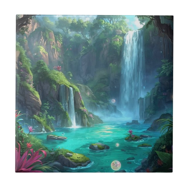 Tropical Falls & Crystal Glow Ceramic Tile (Front)