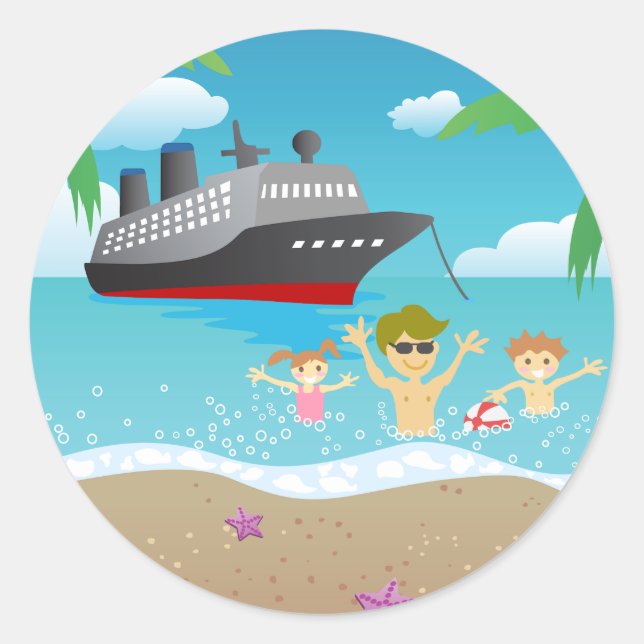 Tropical Family Beach Cruise Fun Classic Round Sticker (Front)