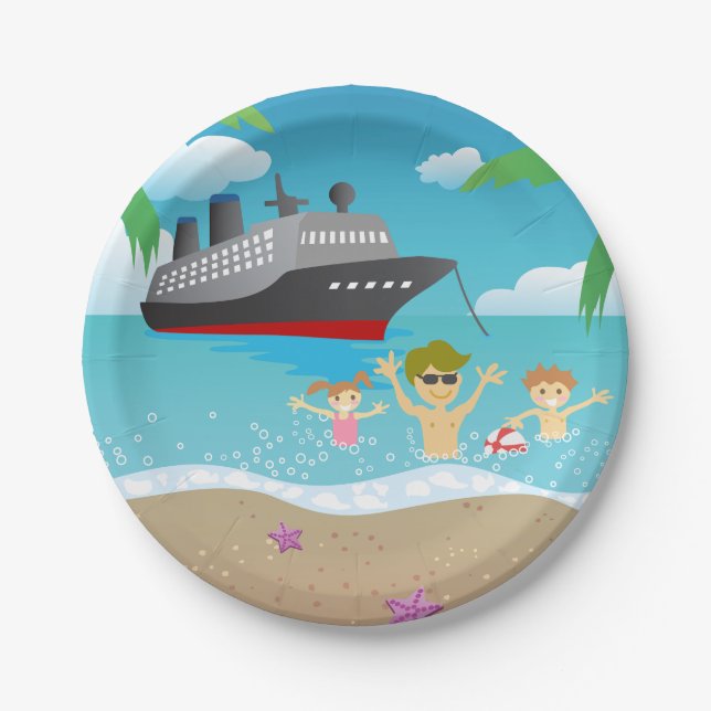 Tropical Family Beach Cruise Fun Paper Plates (Front)