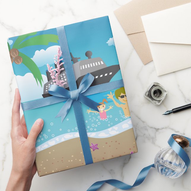 Tropical Family Beach Cruise Fun Wrapping Paper (Creator Uploaded)