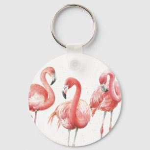 Tropical Family of Flamingos Keychain