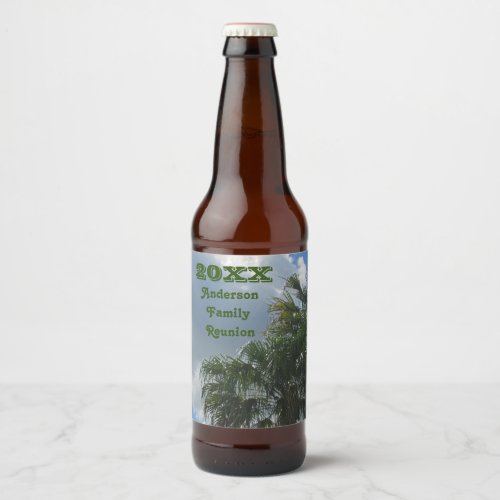 Tropical Family Reunion Palm Trees Summer Vacation Beer Bottle Label