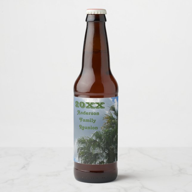 Tropical Family Reunion Palm Trees Summer Vacation Beer Bottle Label (Front)