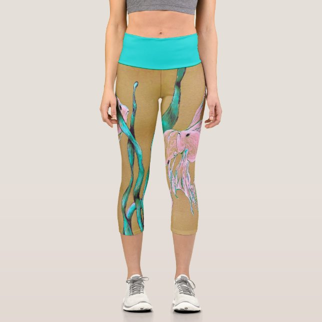 Tropical Fantail Fish Watercolor  Capri Leggings (Front)