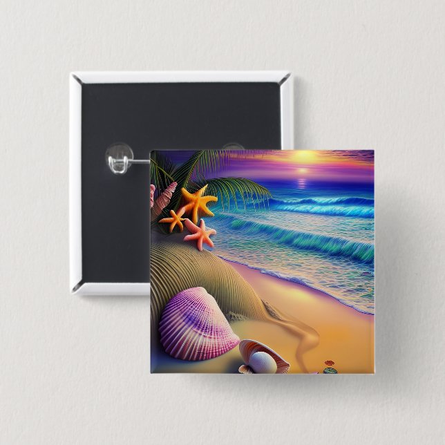 Tropical Fantasy Beach Sunset Button (Front & Back)