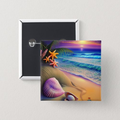 Tropical Fantasy Beach Sunset Button