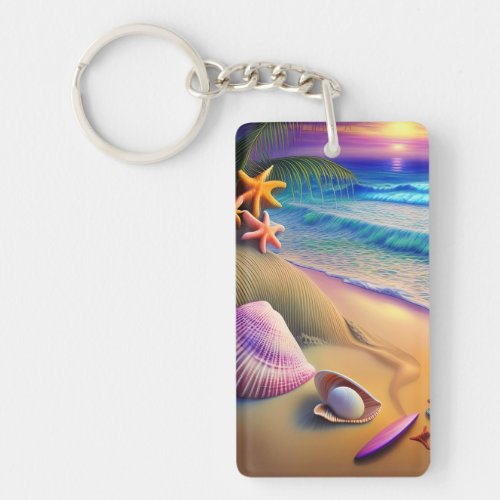 Tropical Fantasy Beach Sunset Keychain