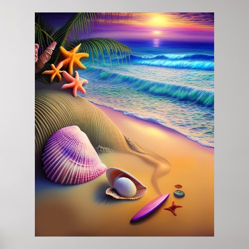 Tropical Fantasy Beach Sunset Poster
