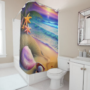 Tropical Fantasy Beach Sunset Shower Curtain