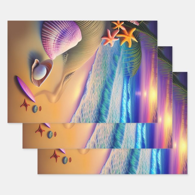 Tropical Fantasy Beach Sunset Wrapping Paper Sheets (Set)