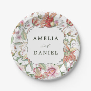 Tropical Fantasy Boho Floral Pattern Wedding Paper Plates