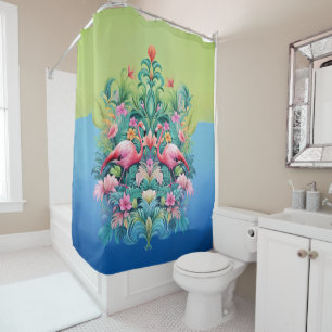 Tropical Fantasy Garden with Flamingos Shower Curtain