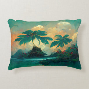 Tropical Fantasy Sea & Palm Trees Accent Pillow