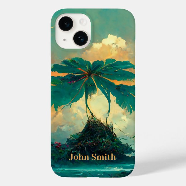 Tropical Fantasy Sea & Palm Trees Monogram Case-Mate iPhone Case (Back)