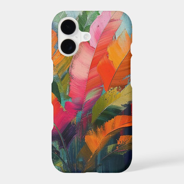 Tropical Feathers – Vibrant Botanical Abstraction iPhone Case (Back)