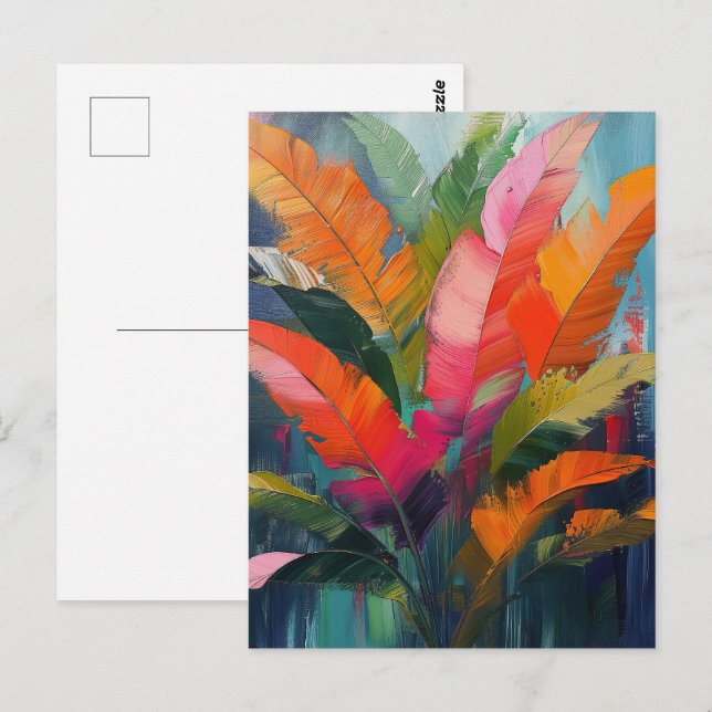 Tropical Feathers – Vibrant Botanical Abstraction Postcard (Front/Back)