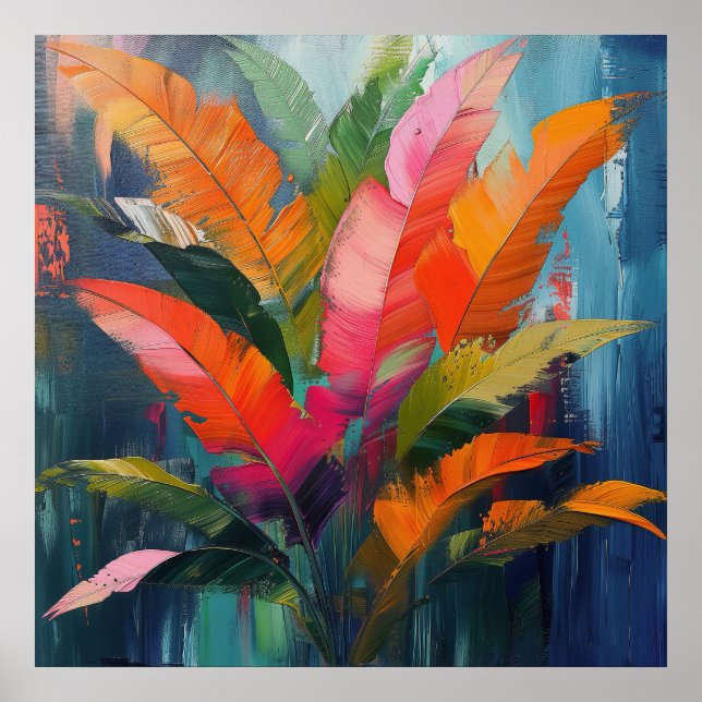Tropical Feathers – Vibrant Botanical Abstraction Poster (Front)