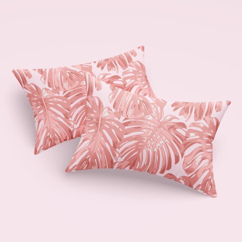 Tropical Feminine Warm Pink Monstera Jungle Leaves Pillow Case