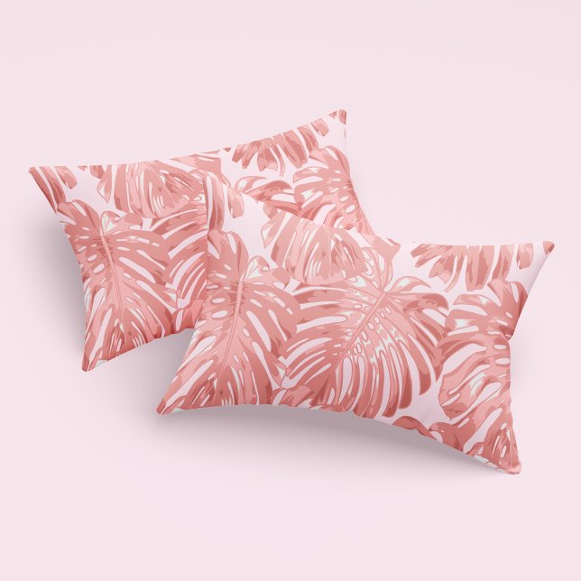Tropical Feminine Warm Pink Monstera Jungle Leaves Pillow Case (Creator Uploaded)