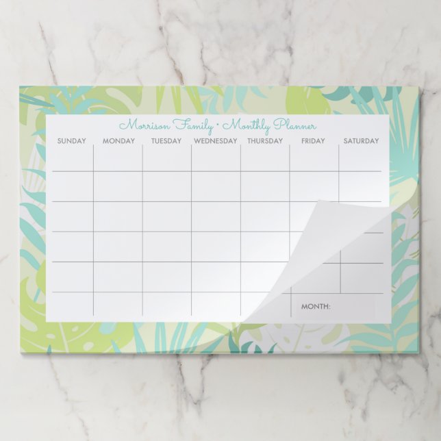 Tropical Fern Custom Family Monthly Planner Paper Pad (Folded)