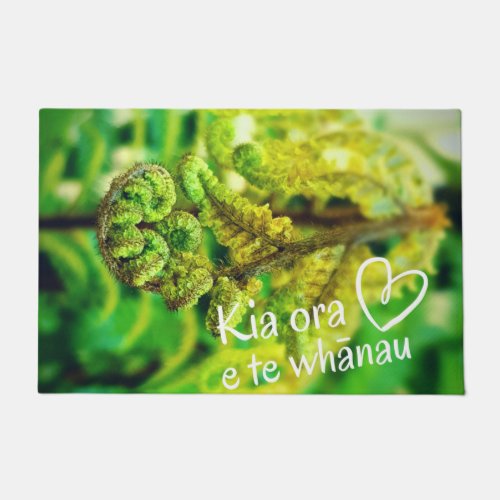 Tropical Fern Green Koru Photo Kia Ora NZ Māori  Doormat